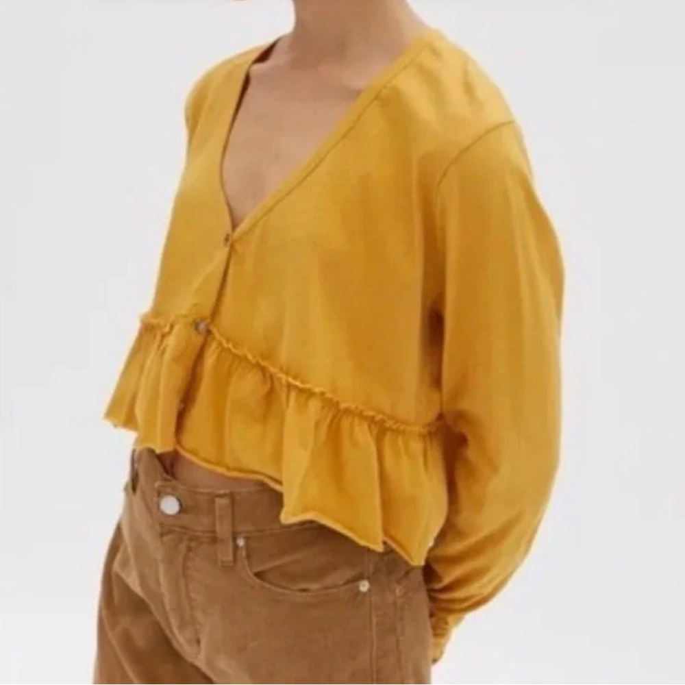 Project Social T x Urban Outfitters Mustard Ruffle Hem Cardigan Top NWT Size L